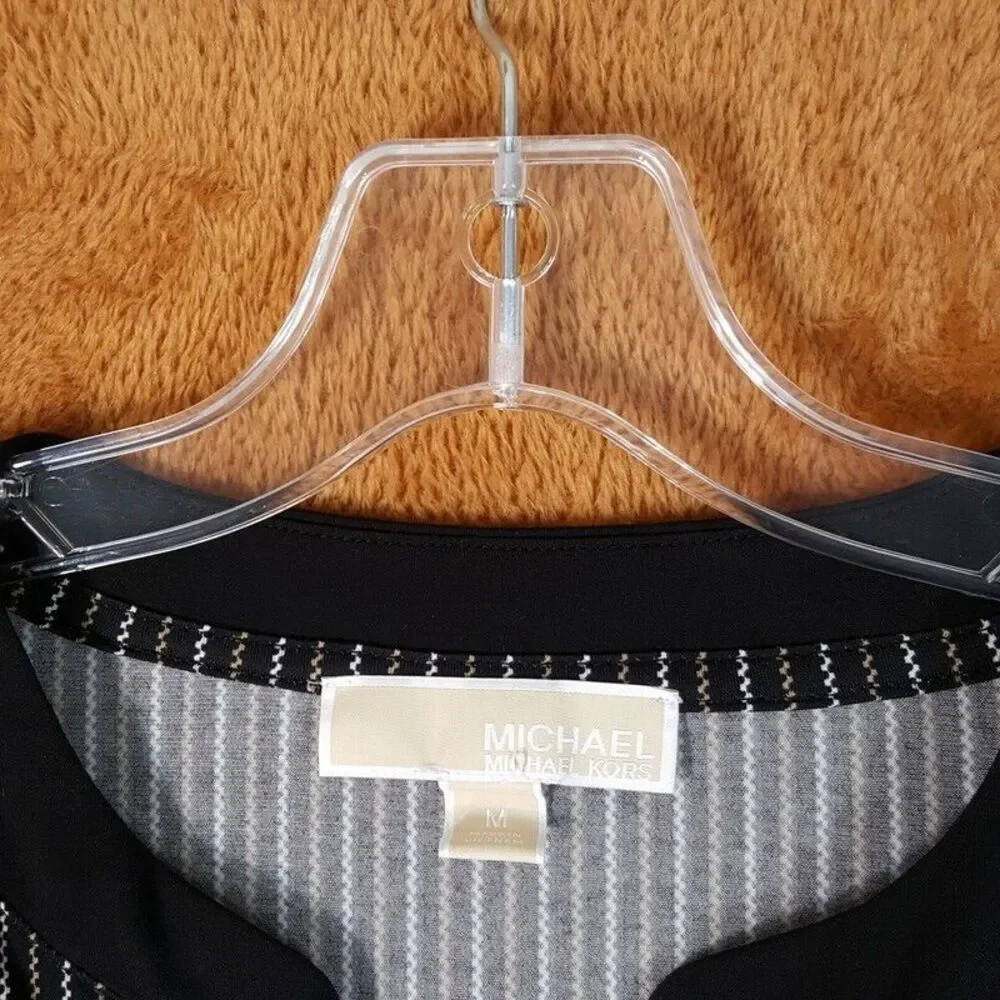 MICHAEL KORS Womens Top Medium Black Stripe Tunic Slinky Jersey Stretch Pullover